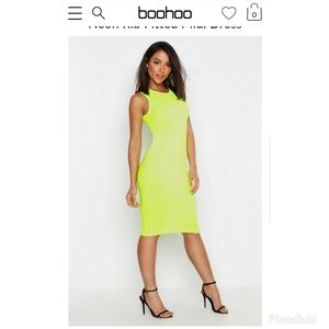 BOOHOO Neon Rib Fitted Midi Dress